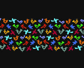 Border with colorful funny birds.
