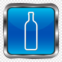 Bottle simple icon vector. Flat design. Metal, blue square button. Transparent grid.ai