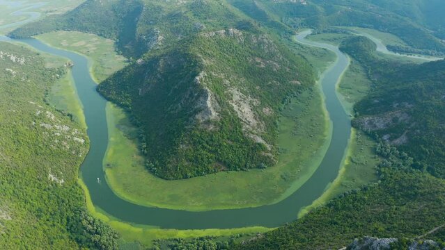 Winding river of Crnojevica in the mountains of Montenegro