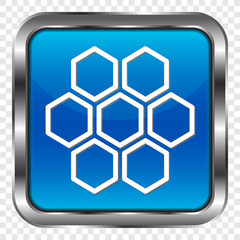 Obraz na płótnie Canvas Honeycomb simple icon vector. Flat design. Metal, blue square button. Transparent grid.ai