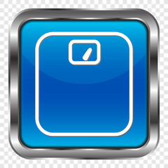 Libra, scales simple icon. Flat design. Metal, blue square button. Transparent grid.ai