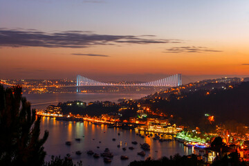 Fototapeta na wymiar 15 July Martyrs Bridge in the Night Lights, Uskudar Istanbul Turkey 