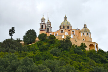 Church of Our Lady of Help in Cholula, an archaeological site with a pre-Columbian pyramid,...