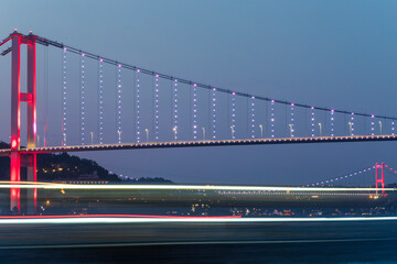 15 July Martyrs Bridge in the Night Lights, Uskudar Istanbul Turkey	