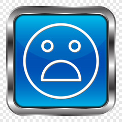 Smile vector, simple icon. Flat design. Metal, blue square button. Transparent grid.ai