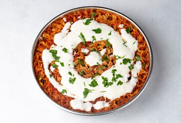 Delicious Turkish Ravioli Tepsi Manti. Turkish traditional Kayseri Tepsi Manti
