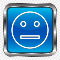 Smile simple icon vector. Flat design. Metal, blue square button. Transparent grid.ai
