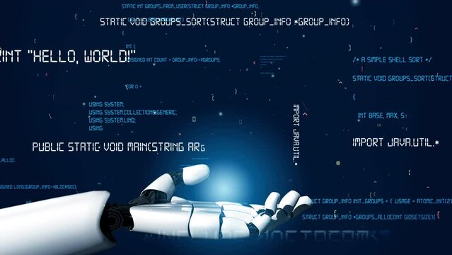Futuristic robot artificial intelligence revolutionary AI technology development and machine learning concept. Global robotic bionic science research for future of human life. 3D rendering graphic.