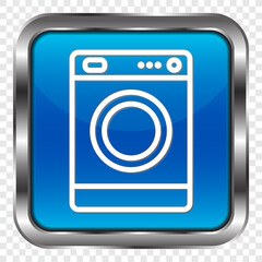 Washer simple icon vector. Flat design. Metal, blue square button. Transparent grid.ai