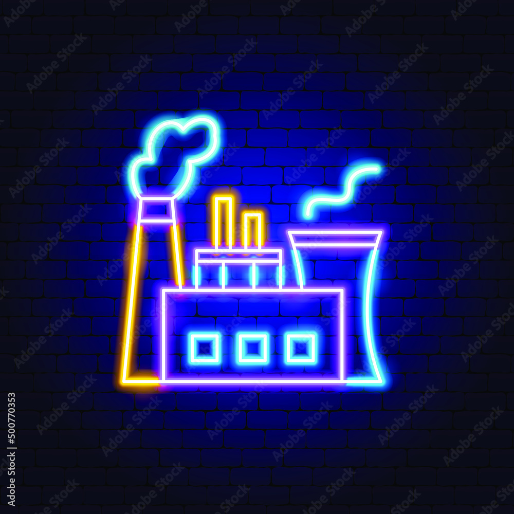 Poster refinery neon sign. vector illustration of industrial factory promotion.