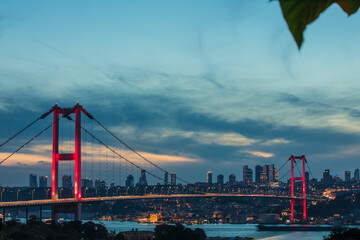 Naklejka na ściany i meble 15 July Martyrs Bridge in the Night Lights, Uskudar Istanbul Turkey