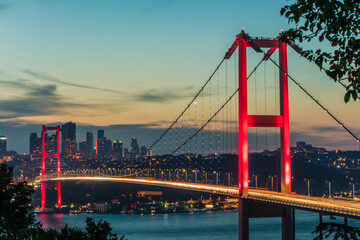 15 July Martyrs Bridge in the Night Lights, Uskudar Istanbul Turkey