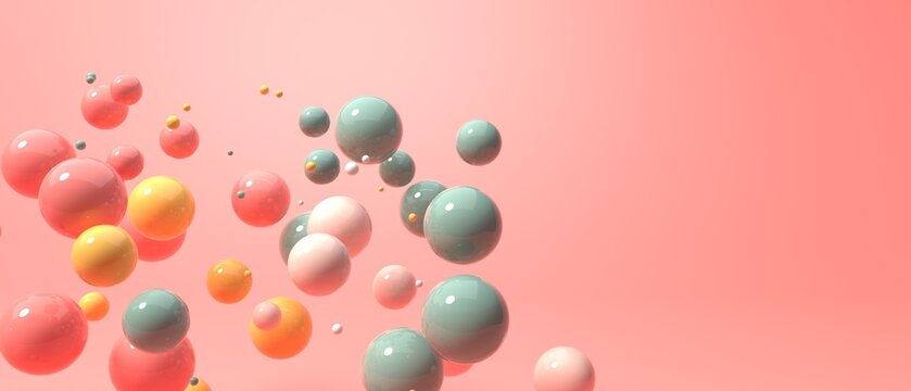 Scattered floating colored spheres on a vibrant background - 3D render