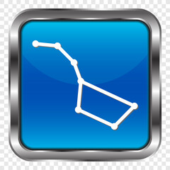 Big Dipper simple icon. Flat design. Metal, blue square button. Transparent grid.ai