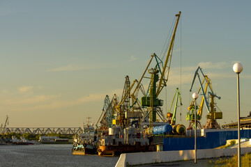 Naklejka premium An industrial seaport built by Russian, Ukrainian and Turkish builders.