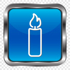 Candle simple icon. Flat design. Metal, blue square button. Transparent grid.ai