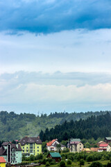 houses in the valley in the Ukrainian Carpathians