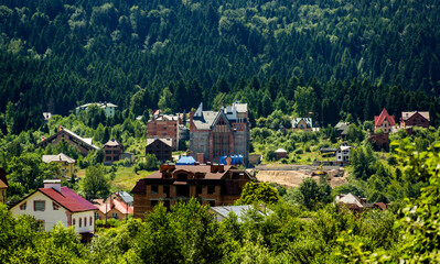houses in the valley in the Ukrainian Carpathians
