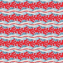 Indigo blue seaweed nautical seamless pattern. Marine kelp plant print in nantucket textile hand drawn block print style. Summer 2 tone high contrast linen fabric effect jpg swatch
