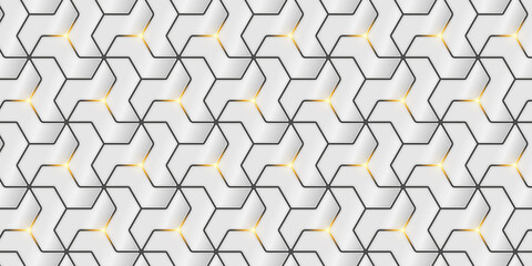 Wall white panels with yellow lights. Shaded geometric modules. High quality seamless vector illustration.