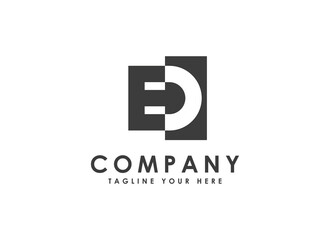 Initial Letter E and D Logo. Gray and White Letter ED Inside Square Shape Isolated on White Background. Usable for Business and Branding Logos. Flat Design Vector Icon Template Element