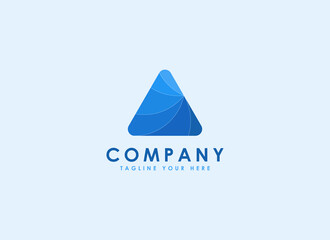 Abstract Triangle Business Logo. Blue Triangle Geometric Shape isolated on Blue Background . Usable for Business, Brand and Technology Logos. Flat Design Vector Template Element
