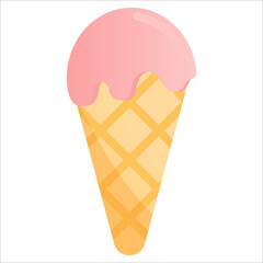 Flat illustration of ice cream cone. Summertime design element