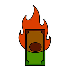 Burning dollar. Green money on fire. Failed business and economic crisis.