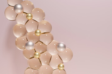 3d render of beautiful golden droplets of face serum for your beauty project