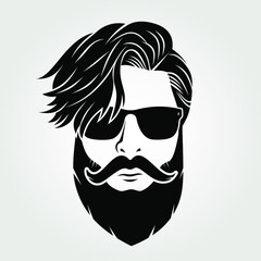 Bearded men in sunglasses, hipster face icon isolated. Vector illustration	