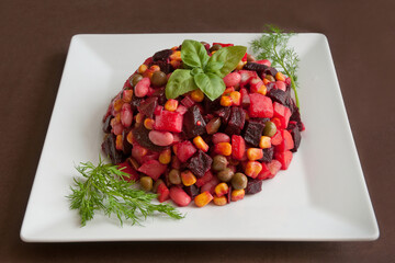 Beet salad - vinaigrette. Vegan cuisine. Dietary menu.