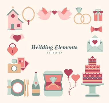 Wedding love collection doodles icons elements