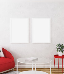 Kids room mockup and two white frame, 3D rendering