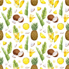 Seamless pattern with tropical fruits