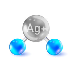 Silver ions antibacterial protection icon. Silver ions acting icon. Antibacterial properties of Ag+ molecules. Argentum destroys bacteria shell isolated vector emblem for cosmetics