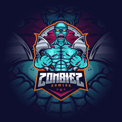 Fototapeta na wymiar Zombie With Axe Esport Logo Design Illustration For Gaming Club