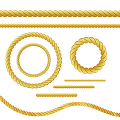 Gold rope of realistic nautical twisted rope knots, loops for decoration and covering isolated on transparent background. Retro vintage art design © YURII