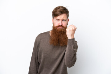 Redhead man with beard isolated on white background with unhappy expression