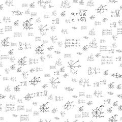 Mathematical, scientific formulas and expressions. Educational, vector seamless pattern. hand-drawn white background.