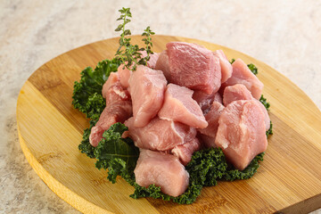 Raw pork meat cubes for coocking