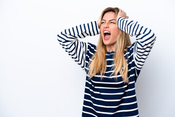 Young Uruguayan woman isolated on white background stressed overwhelmed