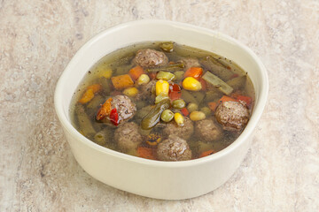 Tasty dietary soup with meatballs