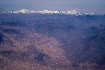 Fototapeta na wymiar Aerial landscape view of Atlas Mountain range in Morocco 