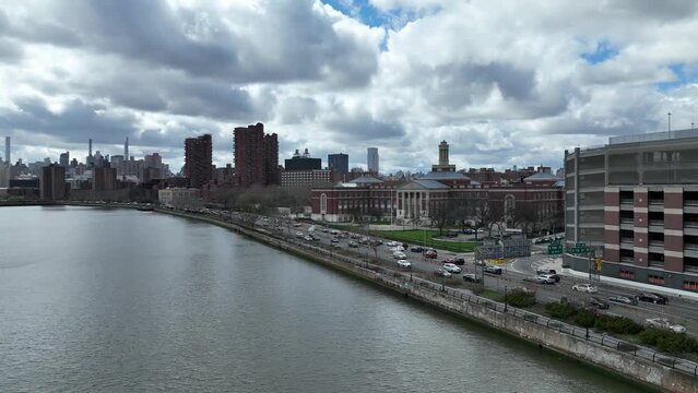 cars driving on FDR drive in East Harlem New York City