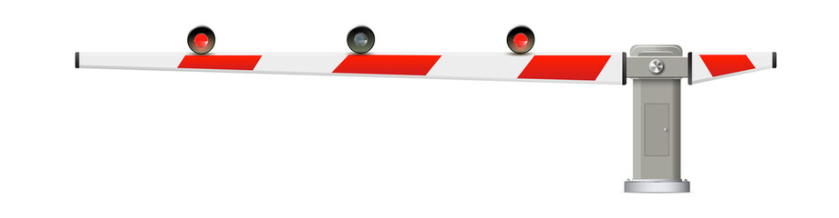 Road signs and railroad crossing barriers are used in the United States.traffic light, Railway barriers close isolated on white background, design concept for start up, business solutions,