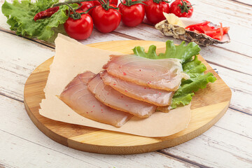 Sliced salted marlin fish carpaccio