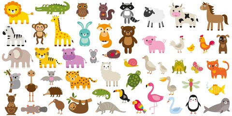 Fototapeta premium Cartoon vector animals clip art collection