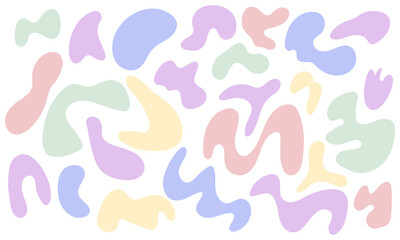 Fototapeta na wymiar Collection of abstract and organic shapes, spots, blots, patterns, wavy and rounded. Colorful pastel irregular blobs. Design elements 