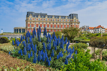Biarritz, France, April 18, 2022. Luxurious Palace Hotel in the coastal city of Biarritz in France - obrazy, fototapety, plakaty