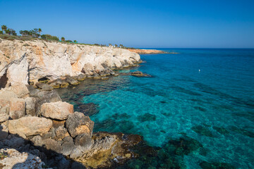 Fototapeta na wymiar Coastal view of Mediterranean Sea. Landscape of Ayia Napa